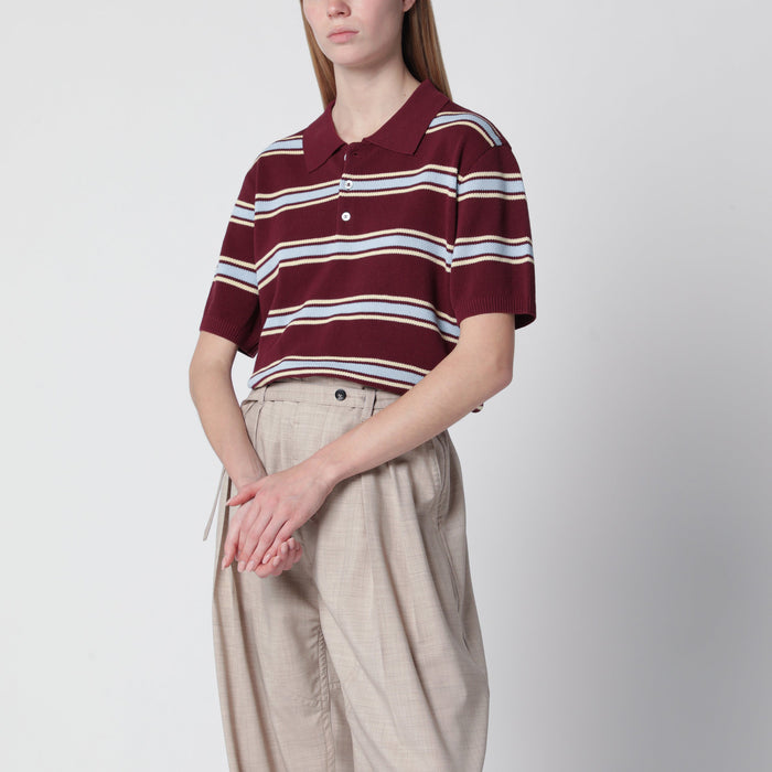 Dunst Burgundy/Light Blue Striped Cotton Polo Shirt