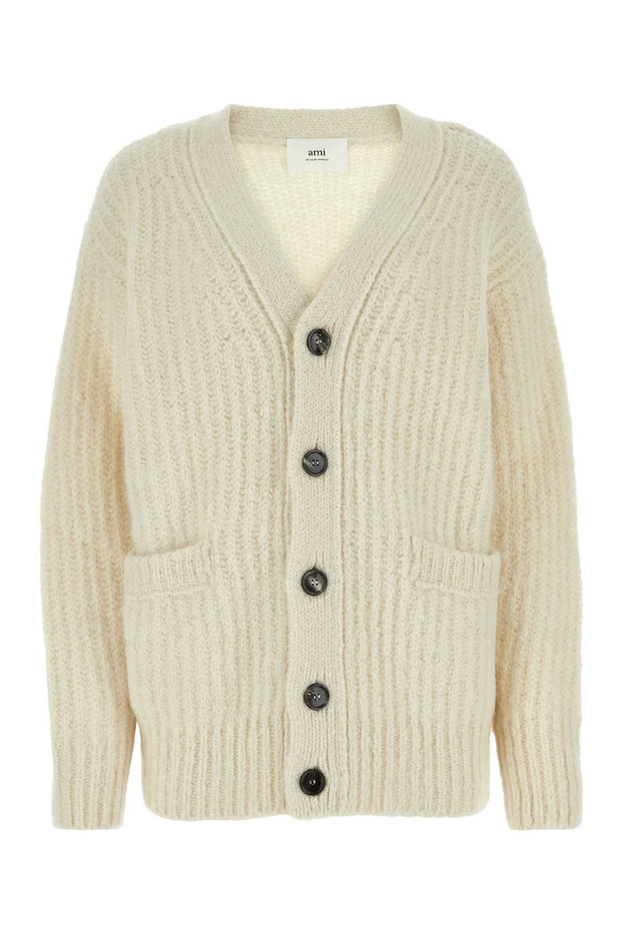 Ami Paris Ivory Alpaca Blend Cardigan