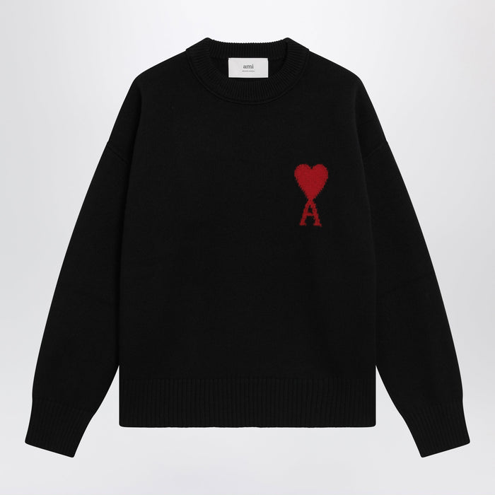 Ami Paris Black Ami De Coeur Virgin Wool Sweater