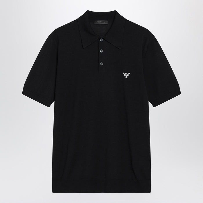 Prada Blue Polo Shirt In Combed Wool