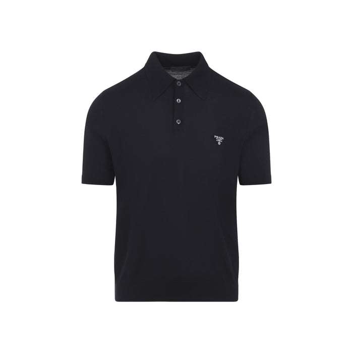 Prada Blue Virgin Wool Knit Polo