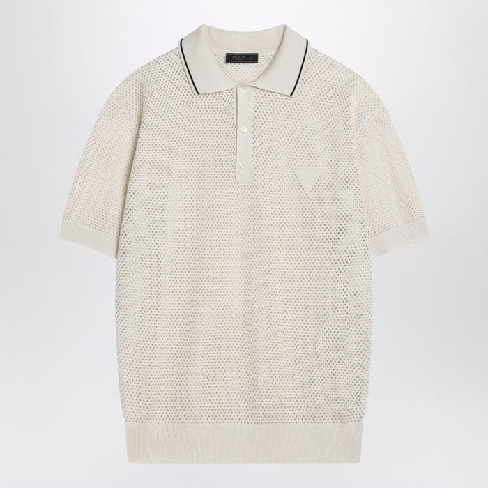 Prada  Openwork Talc-Coloured Polo In Cotton And Silk