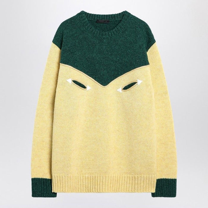 Prada  Cream And Emerald Green Wool Sweater