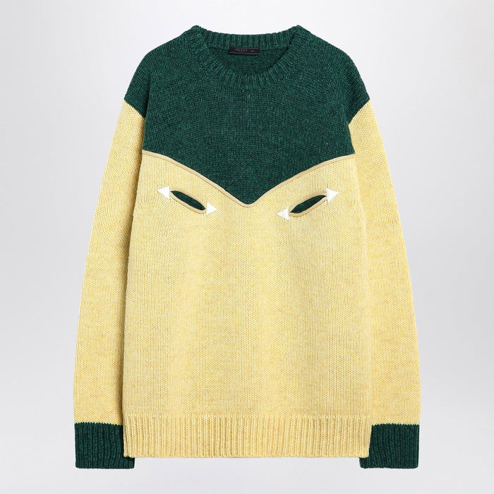 Prada Cream And Emerald Green Wool Sweater