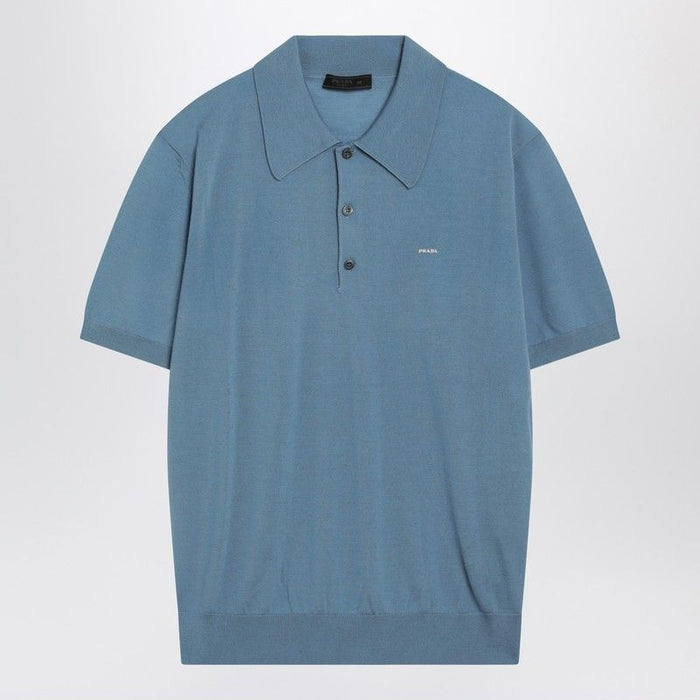 Prada Airforce Blue Combed Wool Polo Shirt