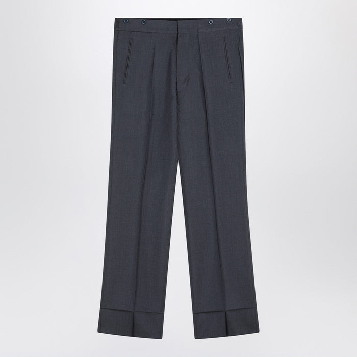 Prada Wide Aviator Blue Mohair And Silk Trousers