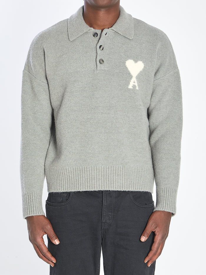 Ami Paris Ami Paris Wool Polo Sweater With Ami De Coeur Logo