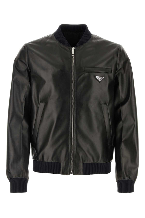 Prada Black Nappa Leather Reversible Bomber Jacket