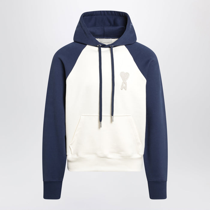 Ami Paris Ami De Coeur Hoodie In Cream/Blue