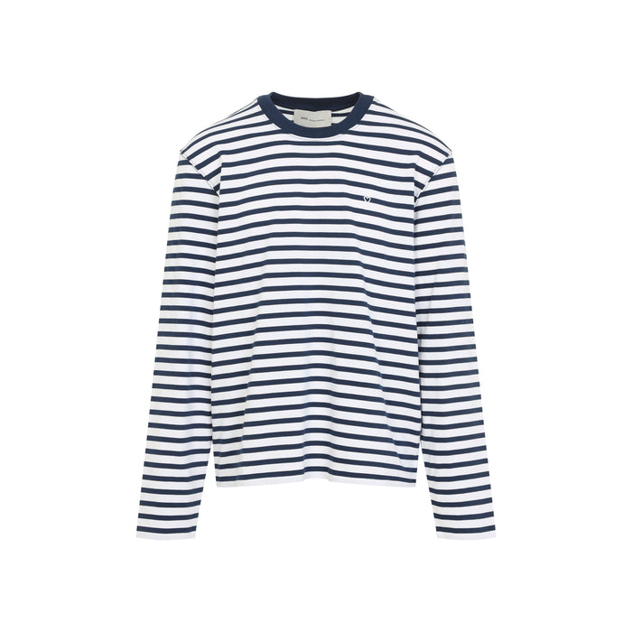 Ami Paris White And Blue Mariniere Cotton T-Shirt