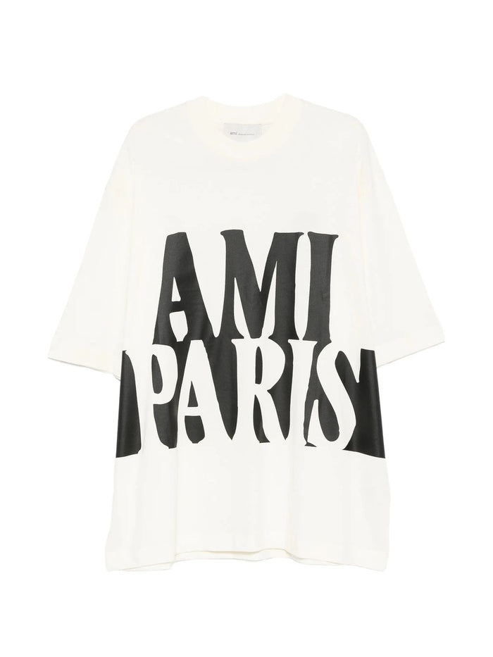 Ami Paris Short Sleeves Blanc Creme Cotton T-Shirt