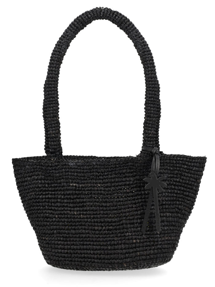 Manebi Black Raffia Shoulder Bag