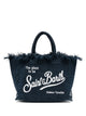 Mc2 Saint Barth Blue Navy Canvas Vanity Large Bag With Fringes