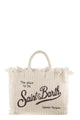 Mc2 Saint Barth Striped Linen Beach Tote Bag With Printed Logo