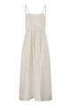 Maurizio Mykonos Long Linen Dress With Embroidered Bodice And Slim Straps