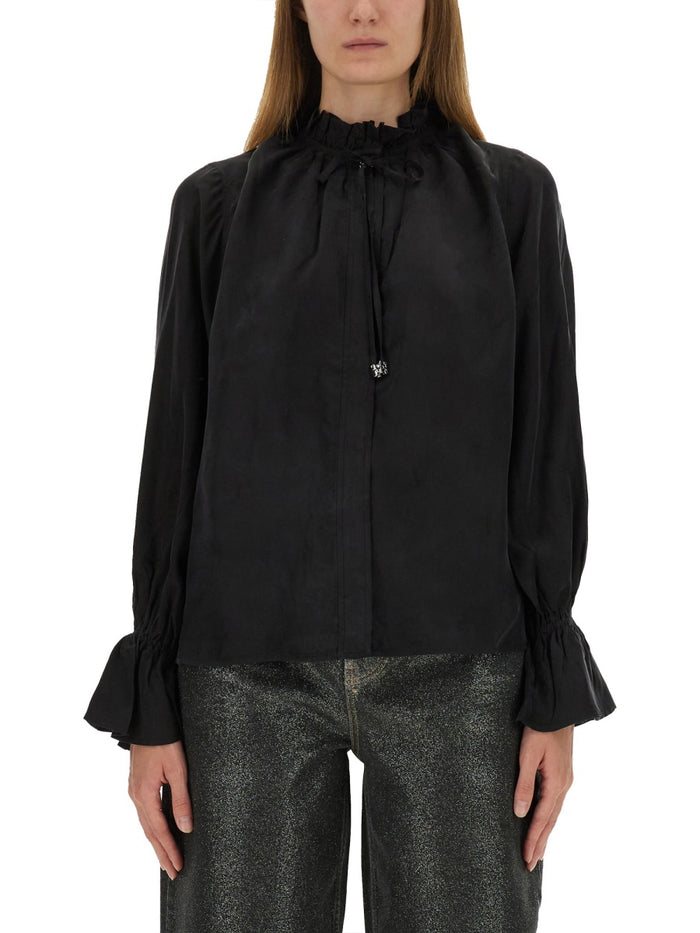 Ganni Black Cupro Viscose Shirts