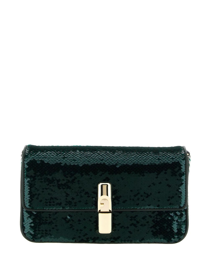 Furla Dark Green Sequin Embellished Shoulder Bag