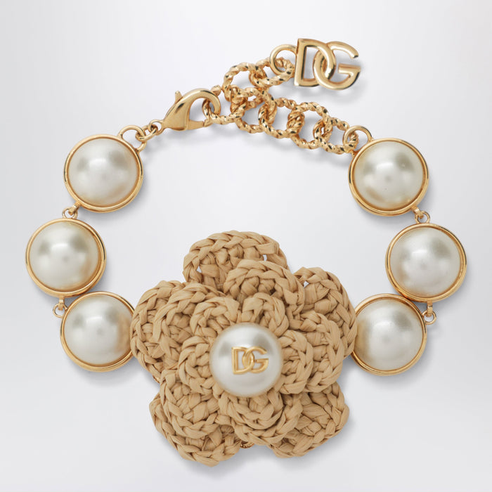 Dolce&Gabbana Fiore Raffia Flower Bracelet In Gold Tone