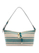 Furla Patterned Canvas Stripes Fabric Sidney Calf Leather Handbag