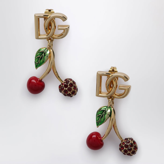 Dolce&Gabbana Earrings With Logo And Cherries In Brass Gold