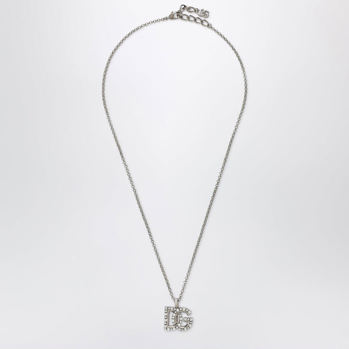 Dolce&Gabbana Thin Chain Necklace With Rhinestone Dg Logo In Silver