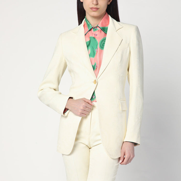 Etro White Jacquard Jacket With Crossover Detail