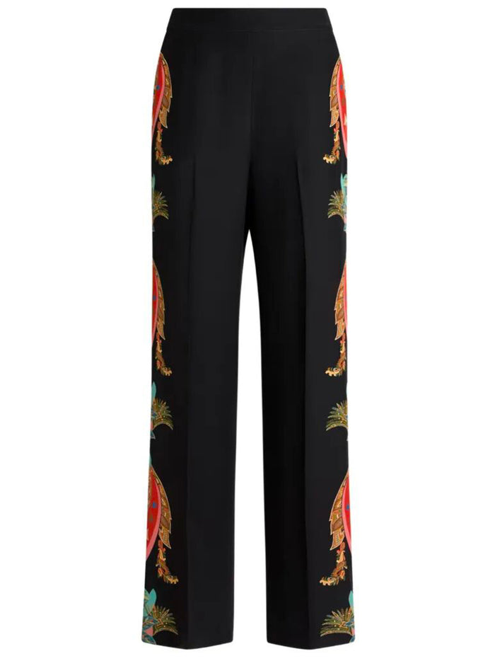 Etro Silk Palazzo Trousers With Paisley Foliage Print