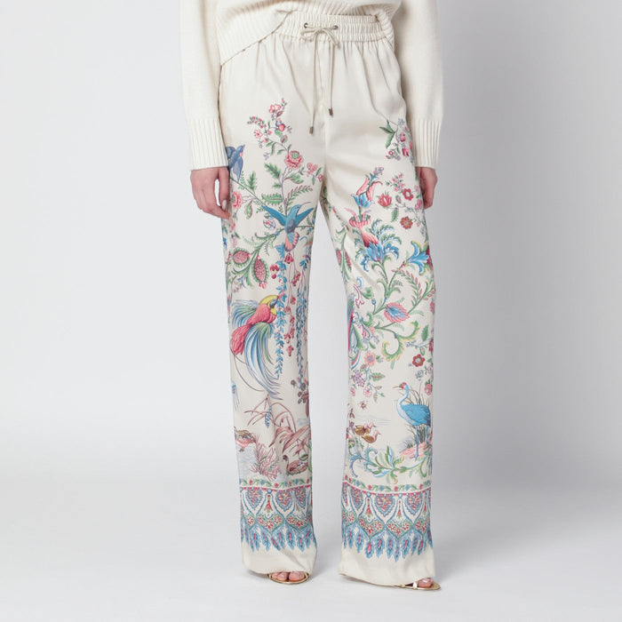 Etro White Wide-Leg Trousers With Floral Print