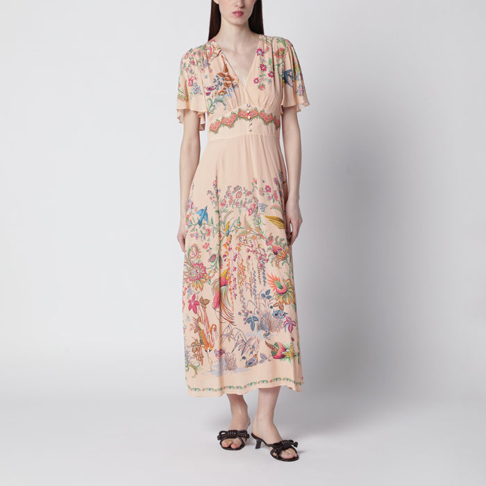 Etro Long Blush Pink Dress With Floral Print