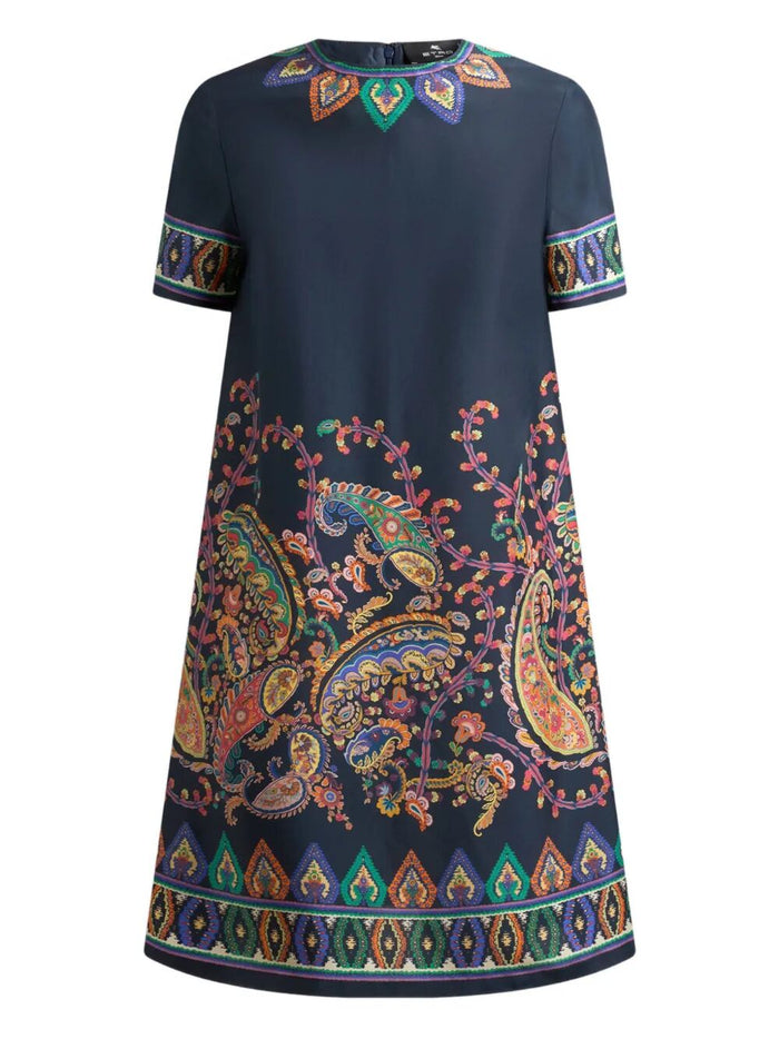 Etro Silk Mini Tunic Dress With Placed Floral Paisley Print