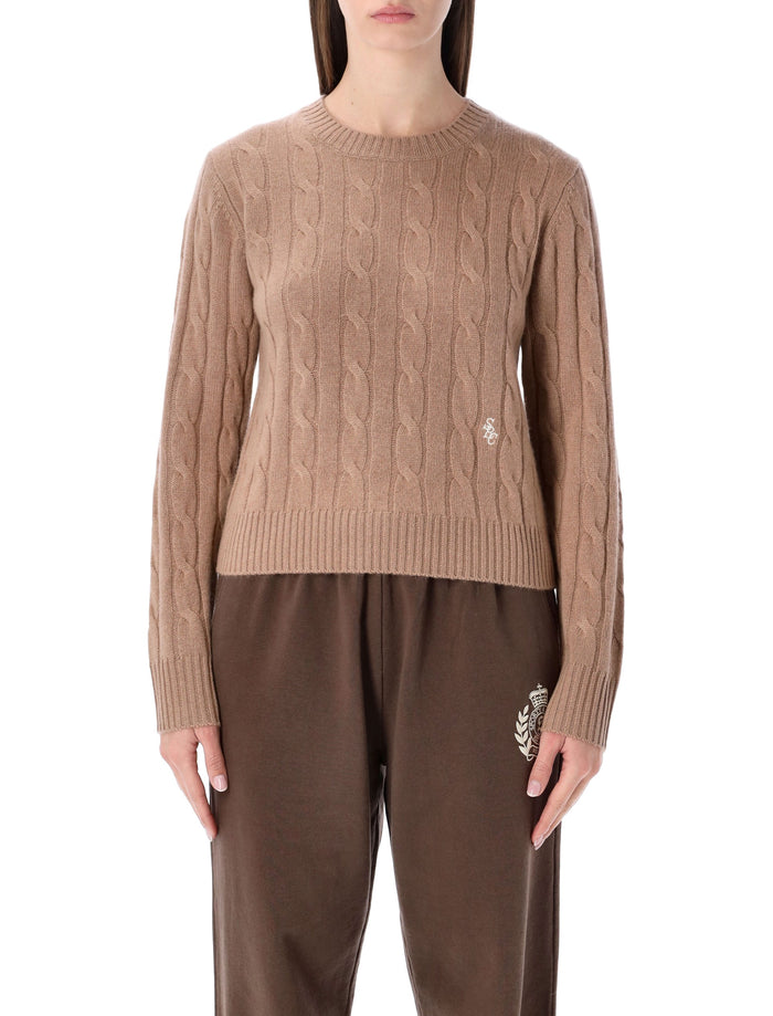 Sporty & Rich Sporty & Rich Cropped Cable-Knit Cashmere Sweater Camel