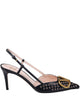 Valentino Garavani Black Vlogo Detail Studded Pointed Toe Slingback Strap Stiletto Heel