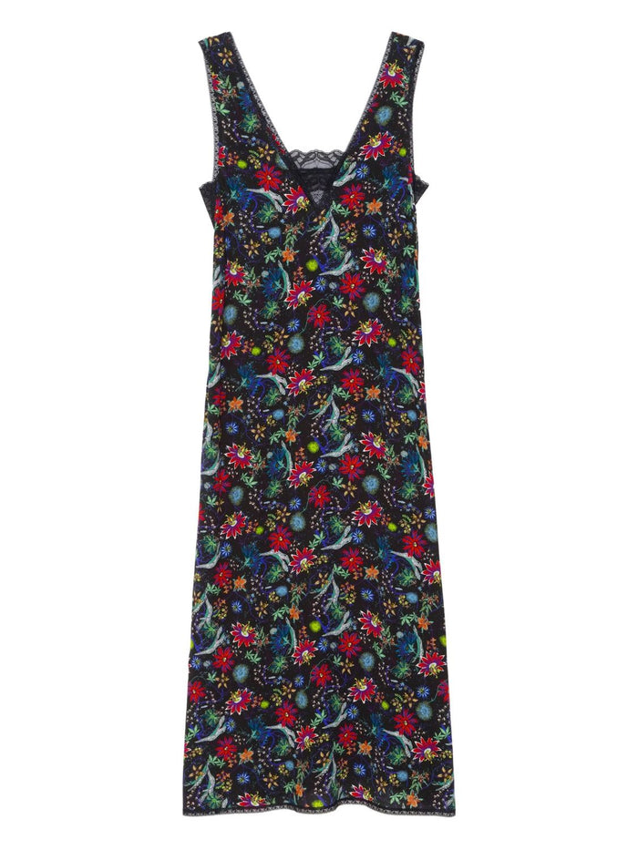 Zadig&Voltaire Renzo Black Slip Dress With Flowers