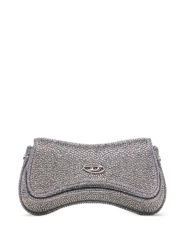Diesel Silver Crystal Logo Curved Bag