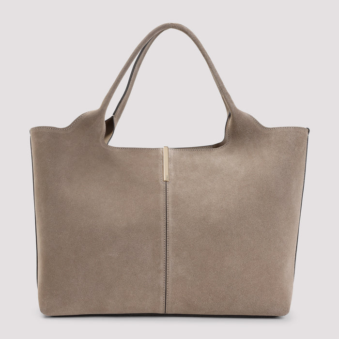 Tod's Light Clay Beige Suede Leather Ebr Shopping Bag