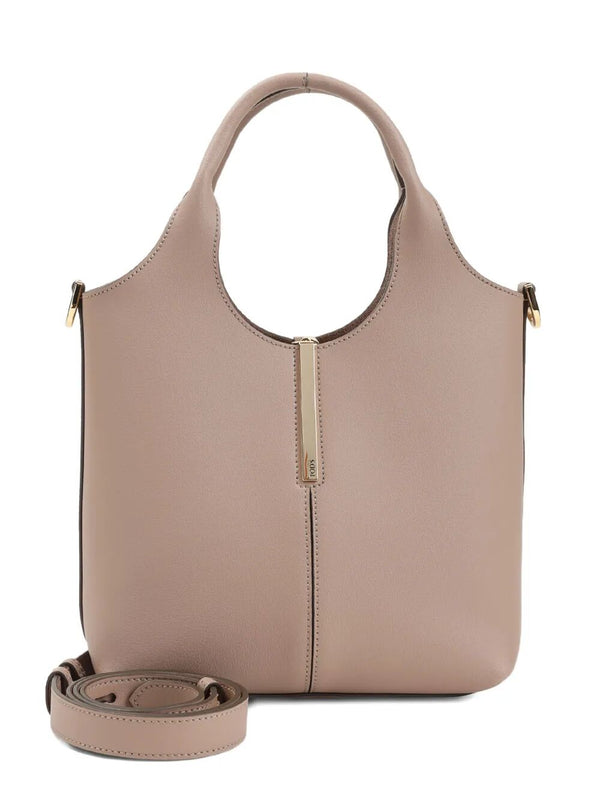 Tod's Leather Mini Tote Bag With Branded Metal Bar Accessory