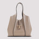 Tod's Light Clay Beige Grained Leather T Timeless Medium Shopping Bag