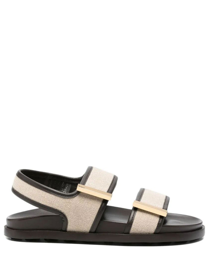 Tod's Double-Strap Fabric Sandals With Leather Detailing