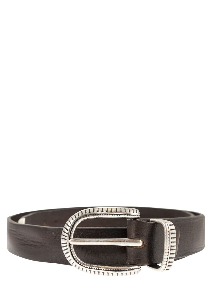Alberto Luti Hammered Leather Belt With Chiselled Buckle