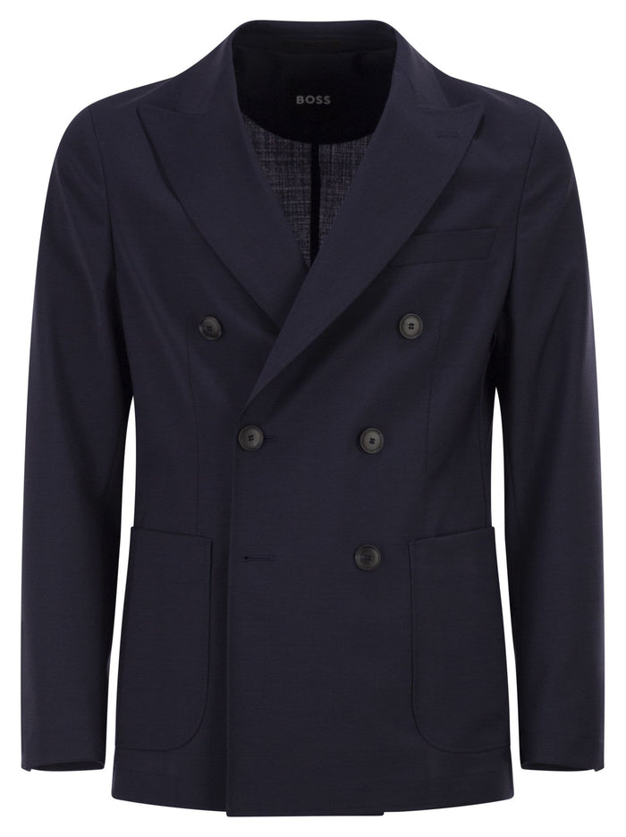 Boss Double-Breasted Blazer In Virgin Wool