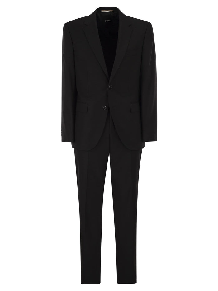Boss Regular Fit Suit In Wool And Elastane Blend