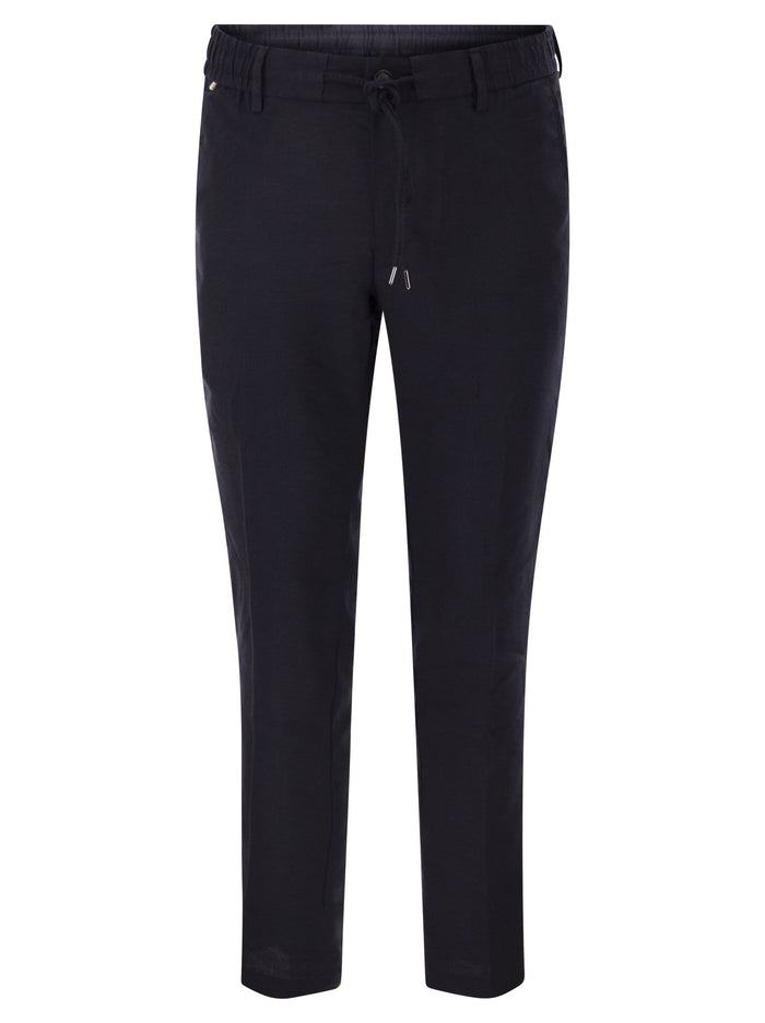 Boss Linen Blend Chino Trousers With Drawstring In Modern Regular Fit