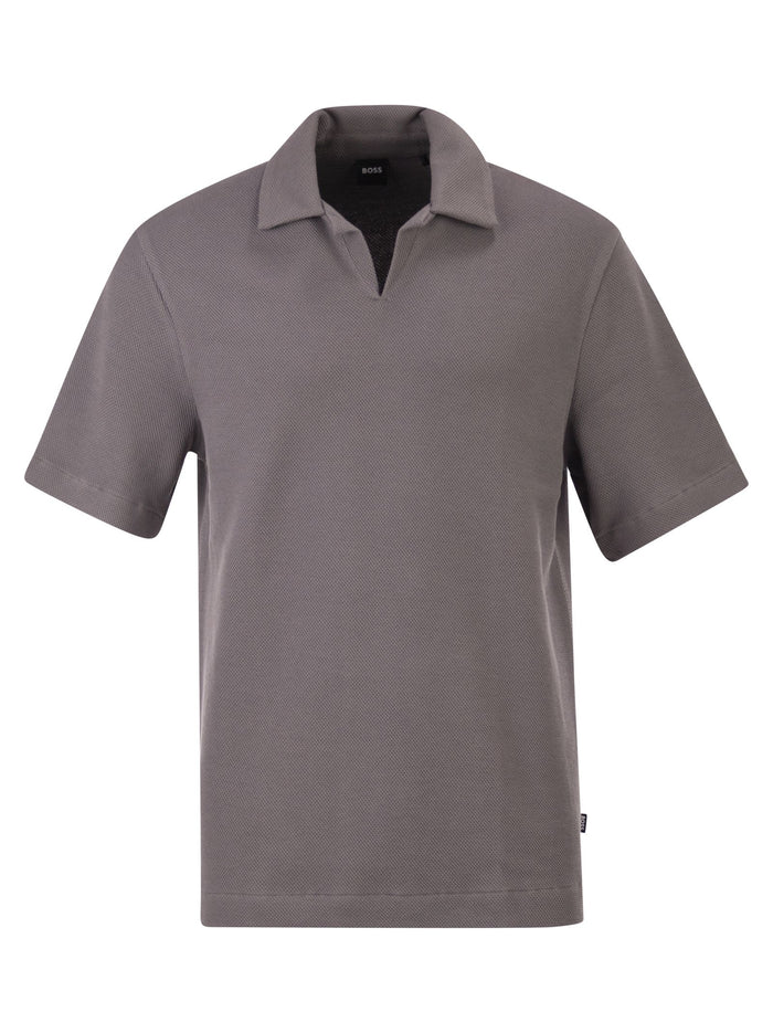 Boss Textured Cotton Polo Shirt With Open Collar