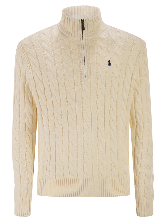 Polo Ralph Lauren Cotton Cable Knit Jumper With Zip Fastening