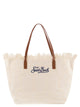 Mc2 Saint Barth Embroidered Canvas Beach Tote Bag With Leather Handles