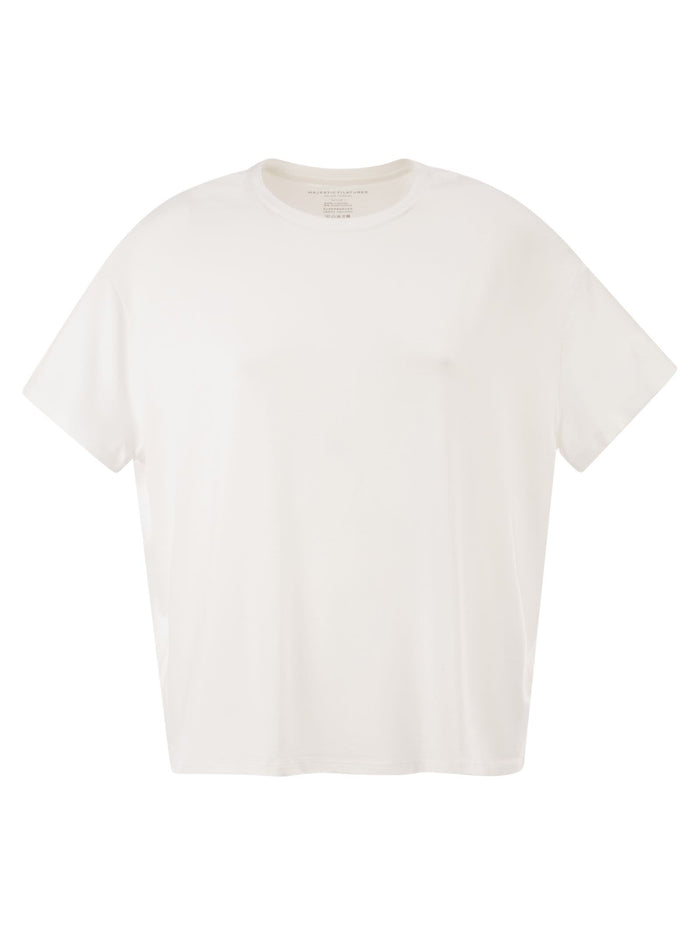 Majestic Stretch Viscose T-Shirt With Round Neckline