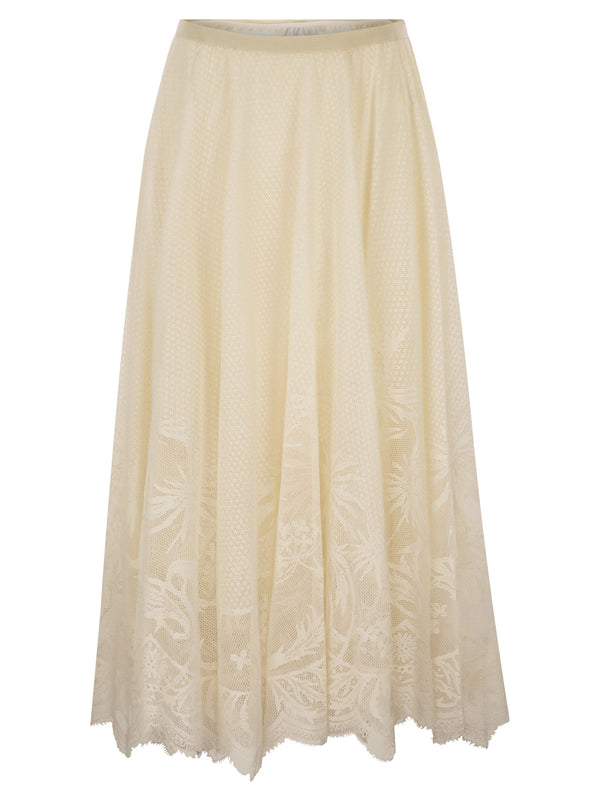 Fabiana Filippi Flared Lace Skirt With Foliage Embroidery