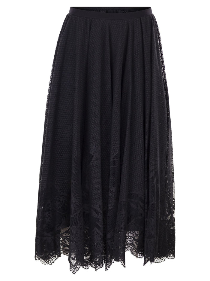 Fabiana Filippi Flared Lace Skirt With Foliage Embroidery