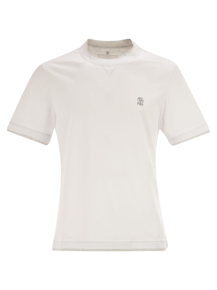 Brunello Cucinelli Cotton Jersey Crew Neck T-Shirt With Logo And Faux Layering