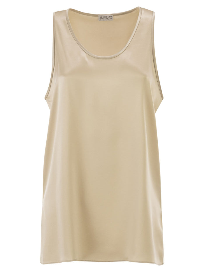 Brunello Cucinelli Stretch Silk Satin Crew Neck Top
